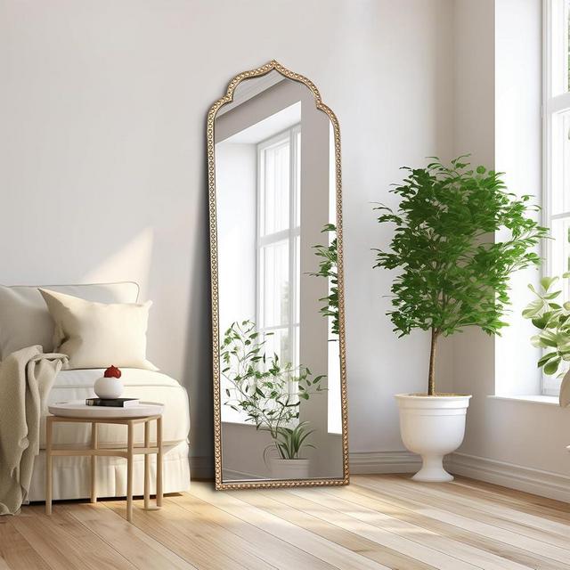 DAOYIJIAJU Large Arched Mirror, 21"x64" Gold Arch Floor Mirrors for Dressing, Metal Beaded Frame Decorative Vintage Mirror, Scalloped Full Length Mirrors for Living Room Bedroom Hallway Entryway