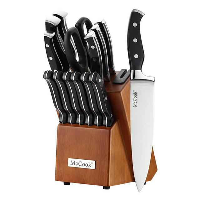 McCook MC23A Knife Sets,15 Pieces German Stainless Steel Kitchen Knives Set with Built-in Sharpener and Wooden Block