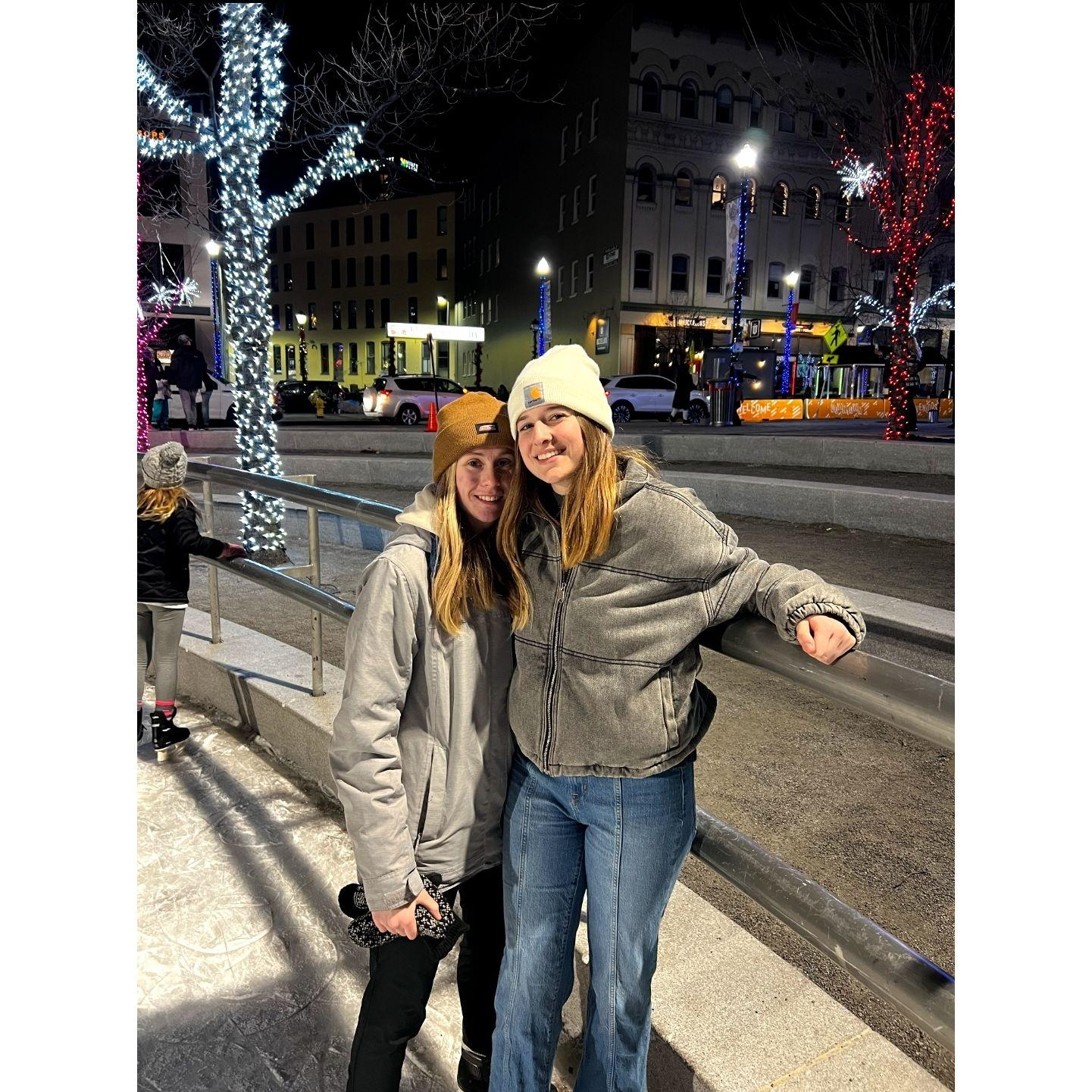 Teaching Sarah how to ice skate downtown GR