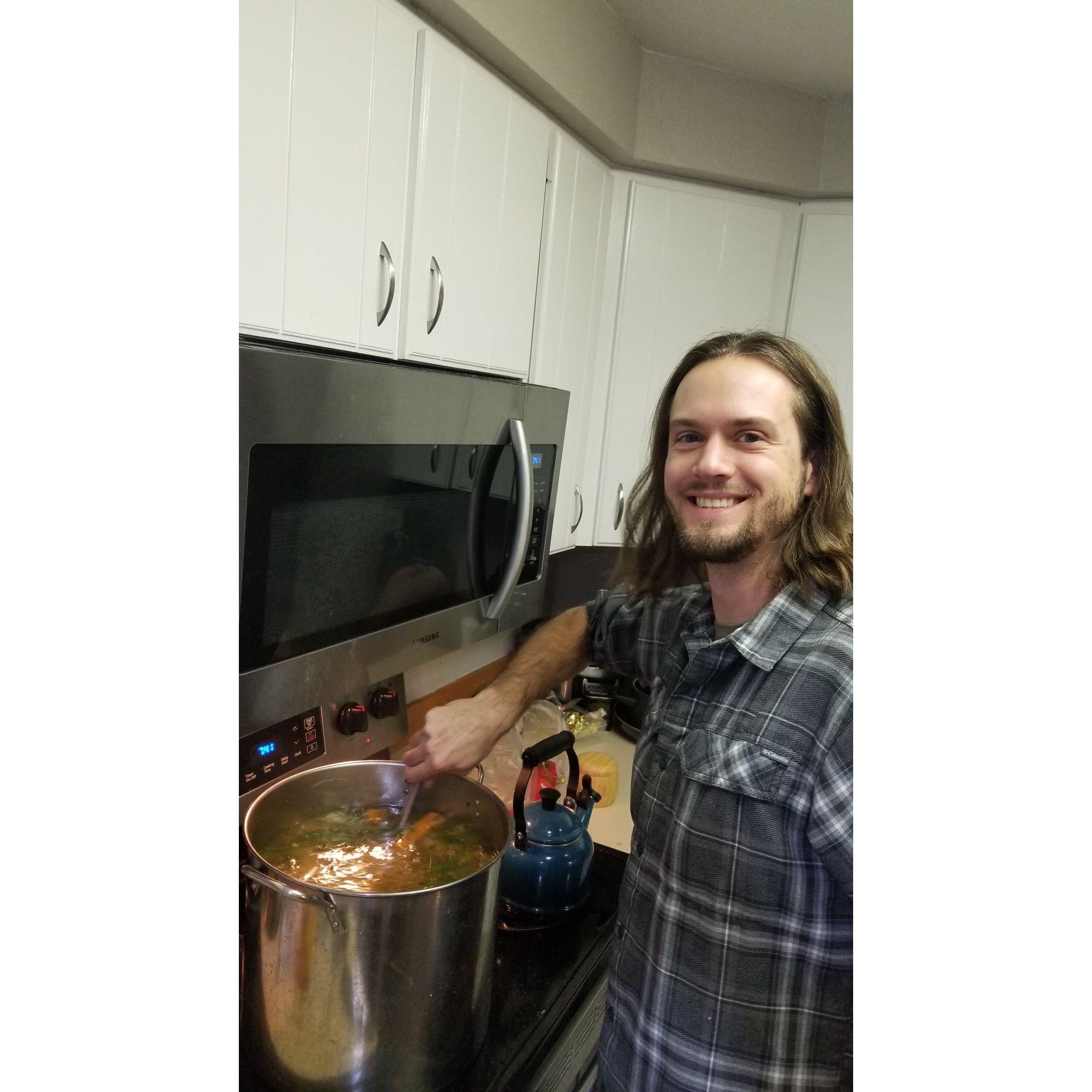 Ryan making chicken flavortown (stock), winter 2021