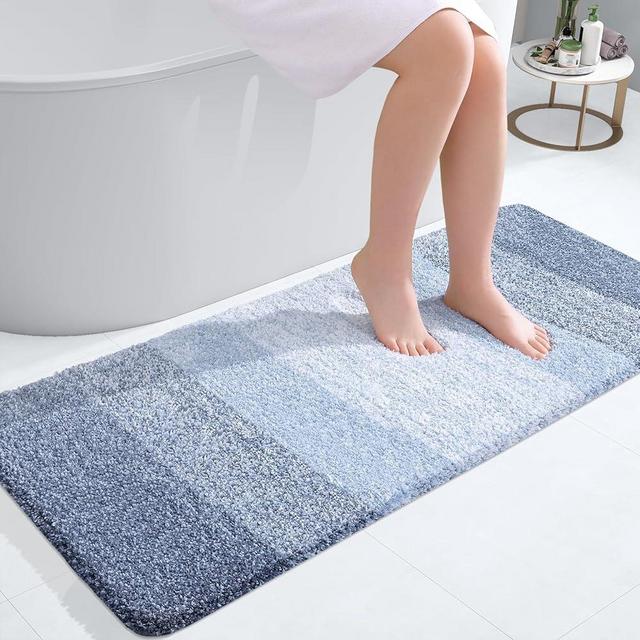 OLANLY Bathroom Rug Mat 47x20, Extra Soft and Absorbent Microfiber Bath Rugs, Non-Slip Plush Shaggy Bath Carpet Runner, Machine Wash Dry, Bath Mats for Bathroom Floor, Tub and Shower, Blue