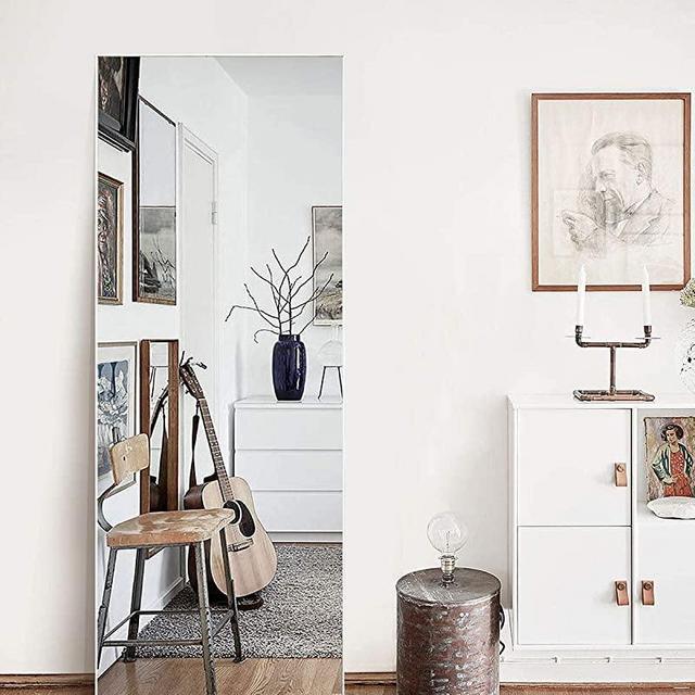 TinyTimes 65"×22" Modern Large Full Length Floor Mirror, Full Body Tall Mirror, Free Standing or Wall-Mounted, Brushed Thin Frame, for Bedroom, Living Room, Dressing Room Decor - Silver
