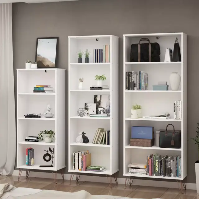 Manhattan Comfort Rockefeller 3-Piece Bookcase Set in White