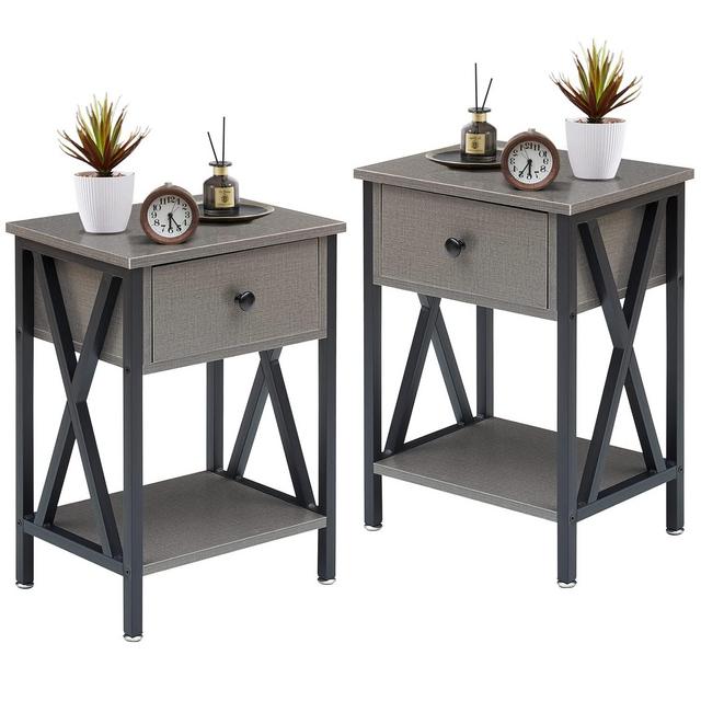 VECELO Nightstand,Side End Table with Drawer,Storage Shelf for Living Room Bedroom,Modern Style,Set of 2, Hemp Gray