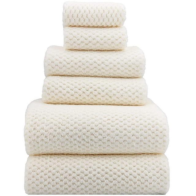 YTYC Towels,29x59 Inch Extra Large Bath Towels Sets for Bathroom Clearance Prime 6 Piece Super Soft Absorbent Microfiber Coral Shower Towels 2 Bath Towels 2 Hand Towels 2 Washcloth Towels (White,6)