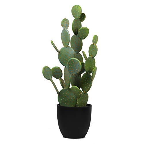 NCYP 34.2" Large Natural Looking Artificial Faux Fake Prickly Pear Cactus Desert Plant with Black Planter Pot for Home Garden Office Floor Decor