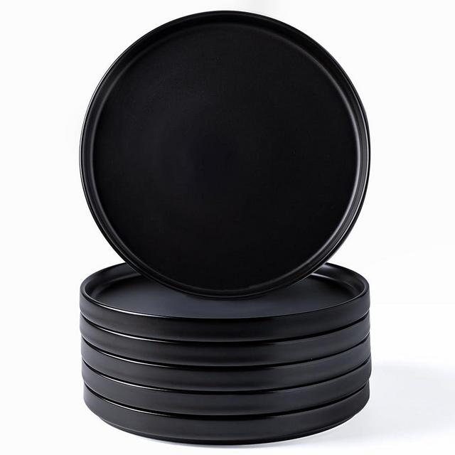 GBHOME Ceramic Plates Set of 6, 10.25 Inch Matte Glaze Dinner Plates,Modern Dinnerware Dishes Set for Kitchen,Microwave & Dishwasher Safe, Scratch Resistant-Matte Black