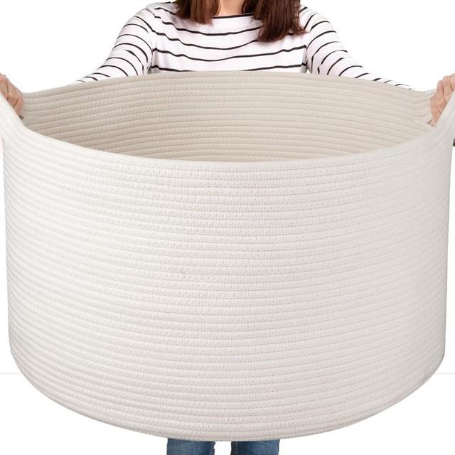 OIASKET Large Woven Baskets for Storage, 22.8" x 22.8" x 13" Blanket Basket Living Room, Baby Toy Storage Basket, Big Laundry Basket for Clothes, Pillows, Towels, Shoe Basket for Entryway (White)