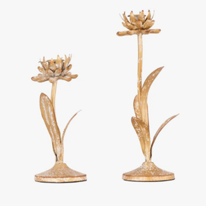 Decorative Metal Flower Cut Shaped Taper Candleholder with Distressed Finish
