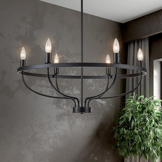 BrkNit 6-Light Black Chandelier, Candle Chandeliers for Dining Room, Vintage Farmhouse Chandelier Light Fixture for Entryway, Bedroom, Foyer and Living Room