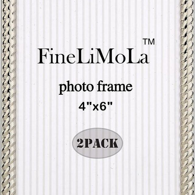 4x6'' Silver Rope Design Metal Picture Frames 2 Pack with Hi Quality Velvet Backing and Real Glass Front,Silver Photo Frame 6x4'' for Desktop Display Or Wall Hanging