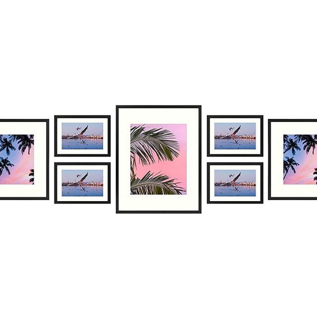 Golden State Art, 7 Pack Frames for One 11x14, Two 8x10, and Four 5x7 inch Pictures. Aluminum Photos Frame for Wall or Tabletop Display (Aluminum Style 1, Black)