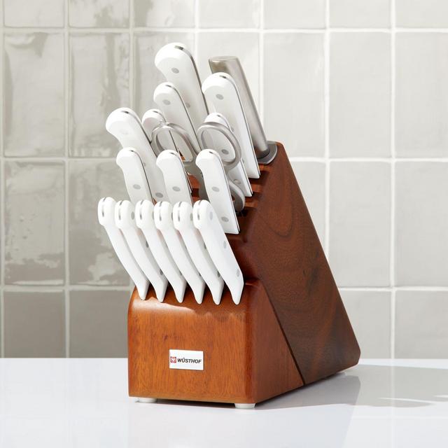 Wusthof ® Gourmet White 18-Piece Knife Set with Walnut Block