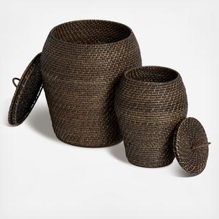 Rattan Wicker 2-Piece Storage Basket with Lid Set