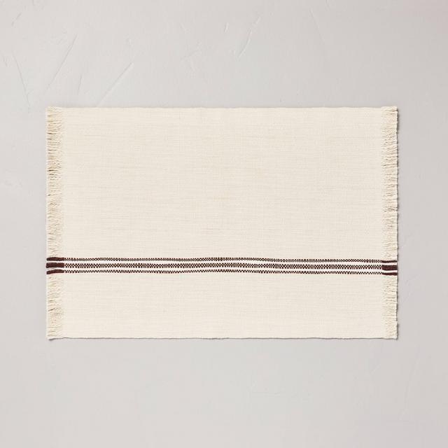 Textured Subtle Stripes Fringe Placemat Brown/Beige - Hearth & Hand™ with Magnolia
