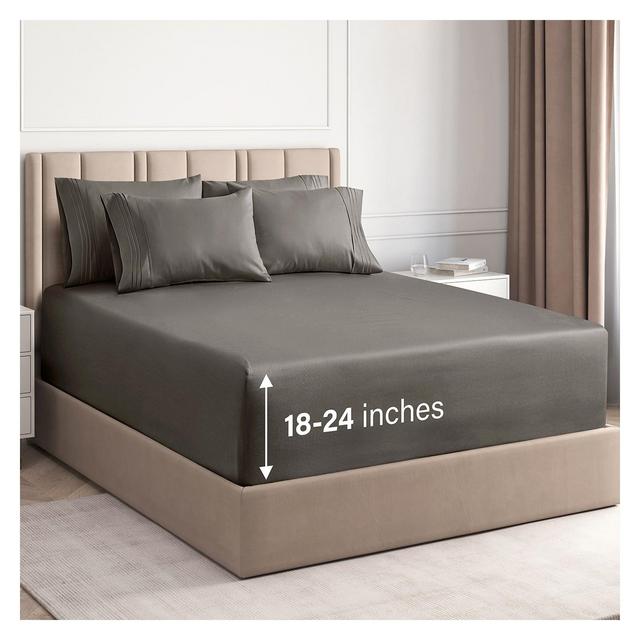 CGK Linens 6 Piece Extra Deep Pocket Microfiber Sheet Set in Grey, Size King