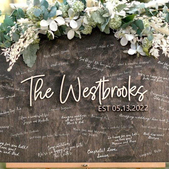 Wooden Guest Book Wedding Alternative, Custom Square Guest Book, Last Name Sign, 3D Wood Guest Book, Laser Guestbook Square - Marshmallow