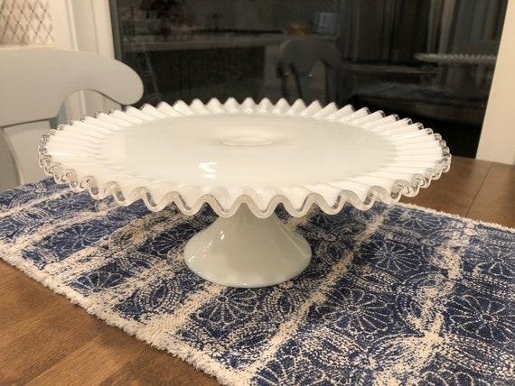 Vintage Fenton Silver Crest Milk Glass Cake Stand