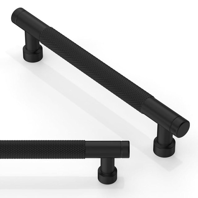 Asimerdeco 10 Pack Matte Black Knurled Cabinet Pulls 5 Inch(128mm) Kitchen Cabinet Handles Cabinet Hardware Drawer Pulls