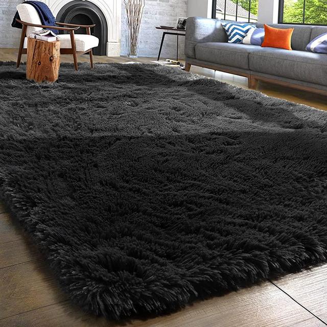 PAGISOFE Fluffy Shaggy Area Rug 6x9, Plush Rugs for Living Room Bedroom, Soft Rugs for Nursery , Furry Rugs for Girls Boys Kids Room, Extra Large Fuzzy Rug, Shag Carpet, Black