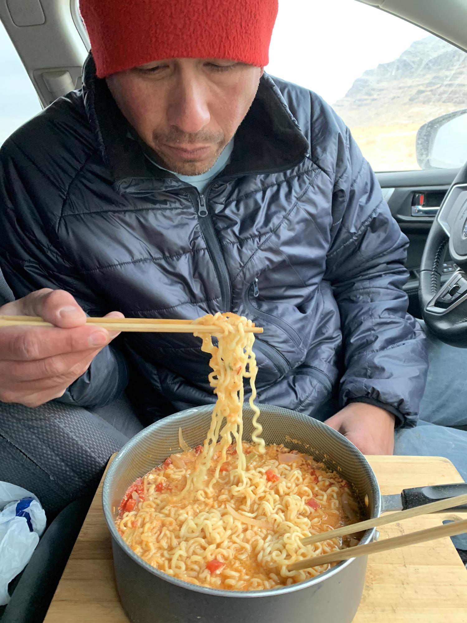 Camping: When it’s so cold you have to eat your ramen in the car