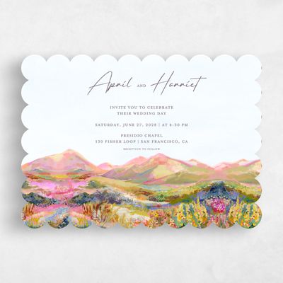 Blue Scalloped Wedding Invitation - Serene Landscape