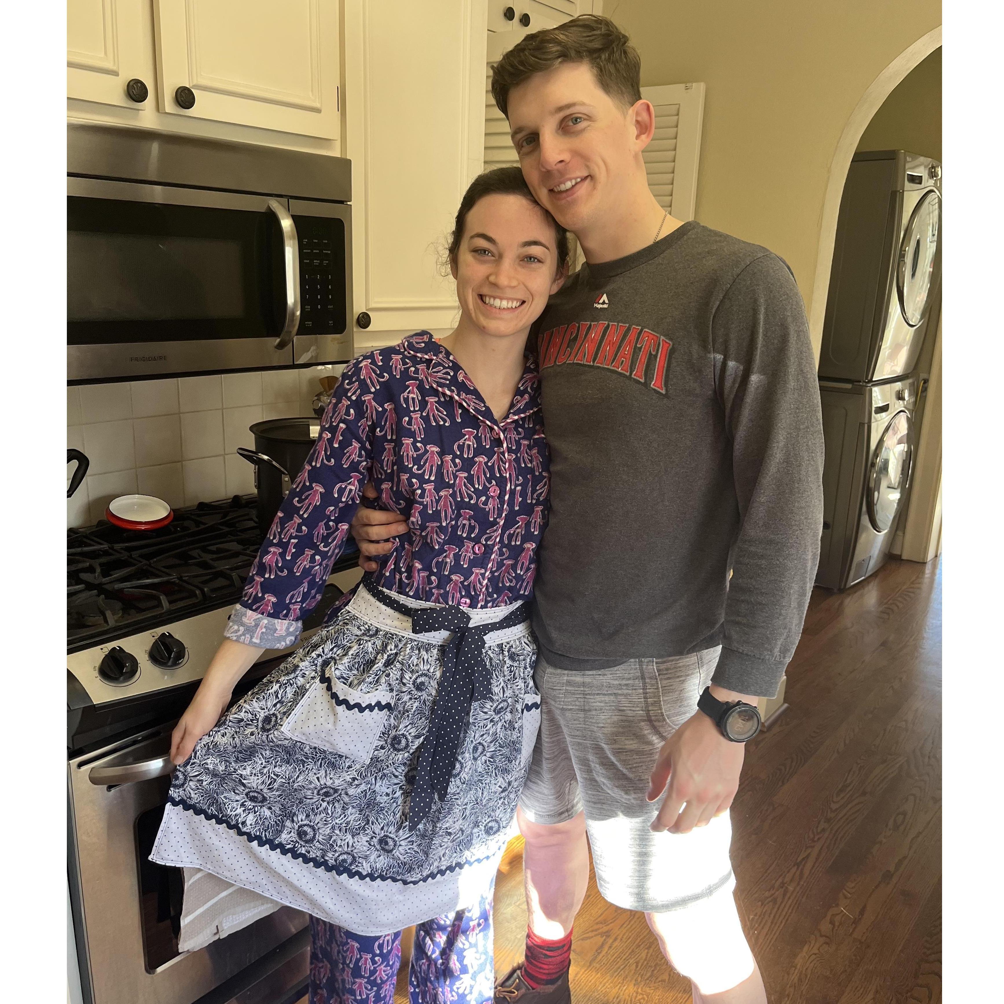 Anthony made Mary Beth an apron from scratch! She loves to wear it to cook and clean around the house.