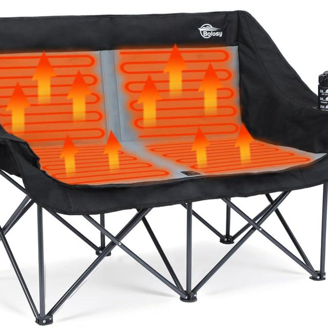 Bolosy Heated Double Camping Chair Heated Camping Chair 4 Heating Zones Heated Chair Outdoor Sport Heated Folding Chair for Adults (Battery Not Included)