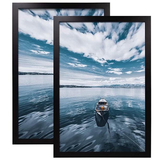 Egofine 12x18 Solid Wood Picture Frames Set of 2 Matted for 8.5x11 - Acrylic Plexiglass Front for Wall Mounting Hanging Vertically or Horizontally, Black