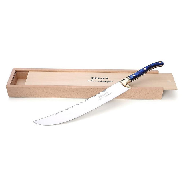 Resafy Champagne Saber With Wooden Box - Champagne Knife Sword Opener for Party Wedding Gift (Blue)