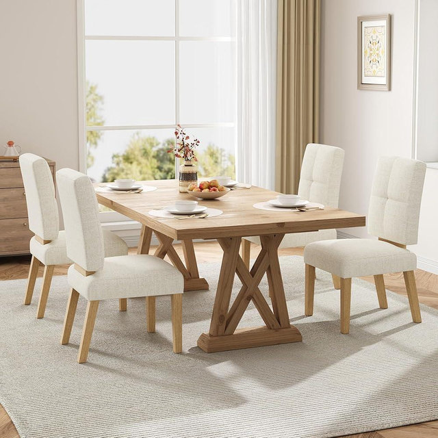 HOMRELEXA Wooden Dining Chairs Set of 4, Dining Room Chairs with Wood Legs, Cloud-Like Cushion & Reinforcement Structure Design for Kitchen/Living Room/Restaurant, Easy Assembly
