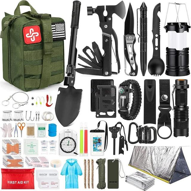 Survival Kit, 250Pcs Survival Gear First Aid Kit with Molle System Compatible Bag and Emergency Tent, Emergency Kit for Earthquake, Outdoor Adventure, Hiking, Hunting, Gifts for Men Women