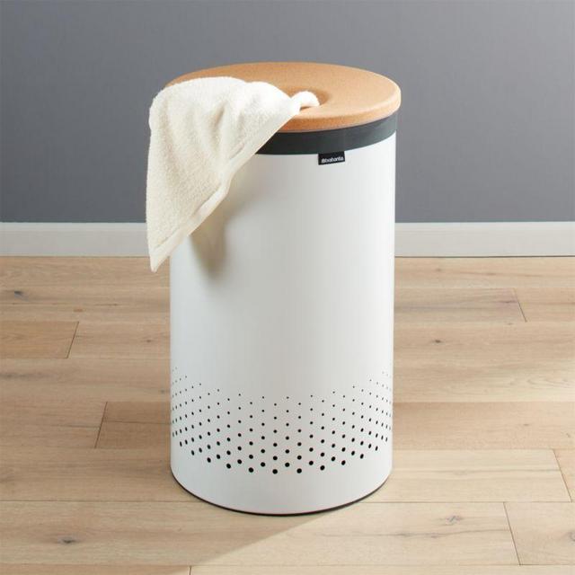 Brabantia 60-Liter White Laundry Bin with Cork Lid