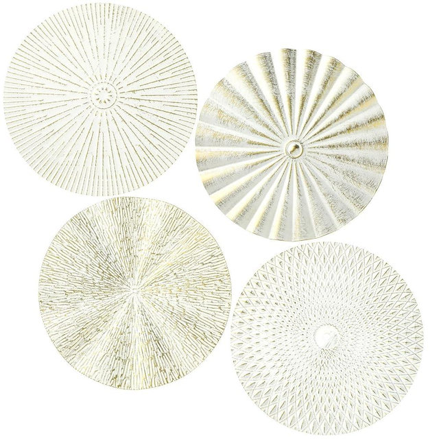 Hicarer 4 Pcs 12 Inch Metal Wall Art Decor Sunburst Hanging Metal Artwork Decor Wall Art Decorations for Home Living Room Office Gift for Christmas(White Gold)