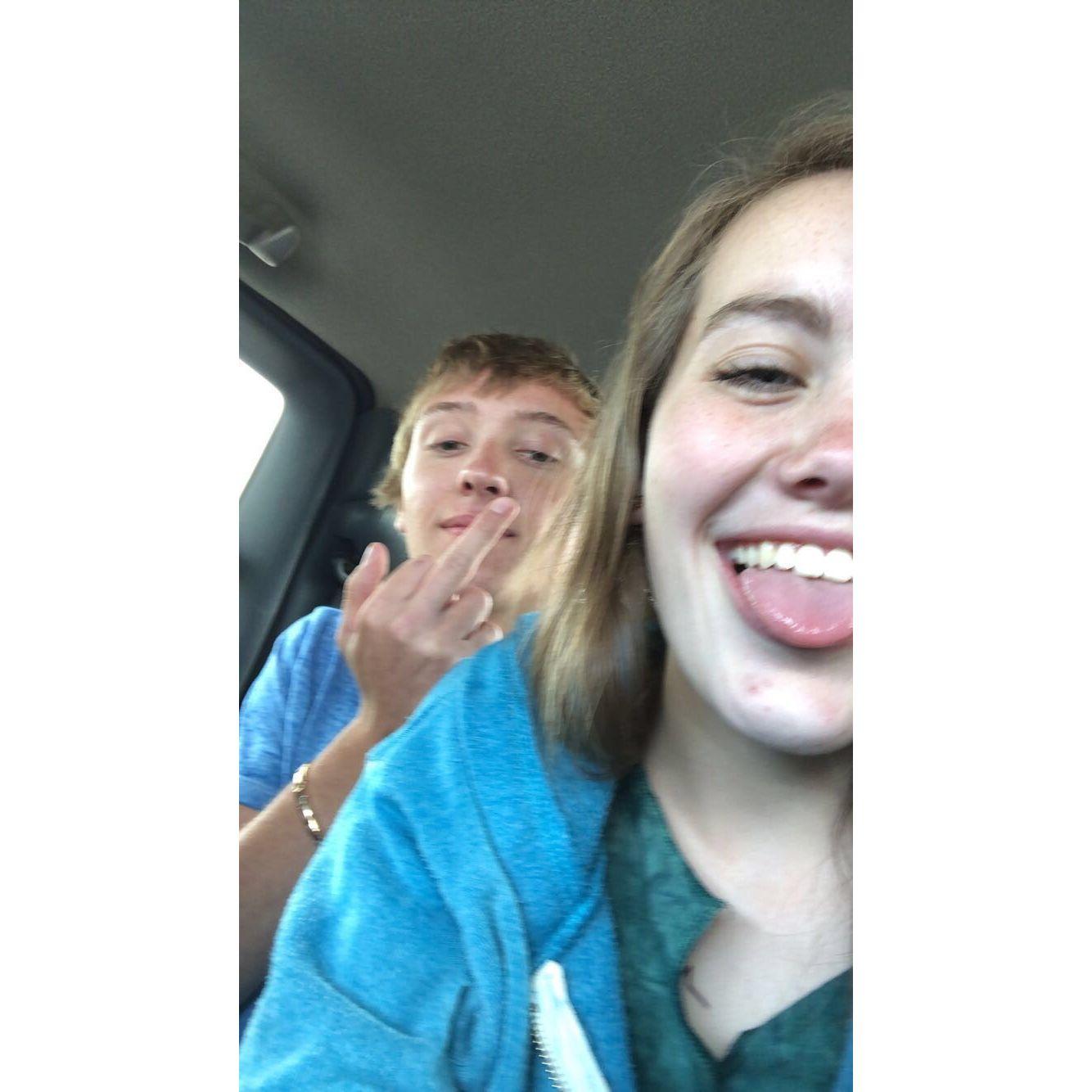 Our "first" picture together really brings out our personalities... :)