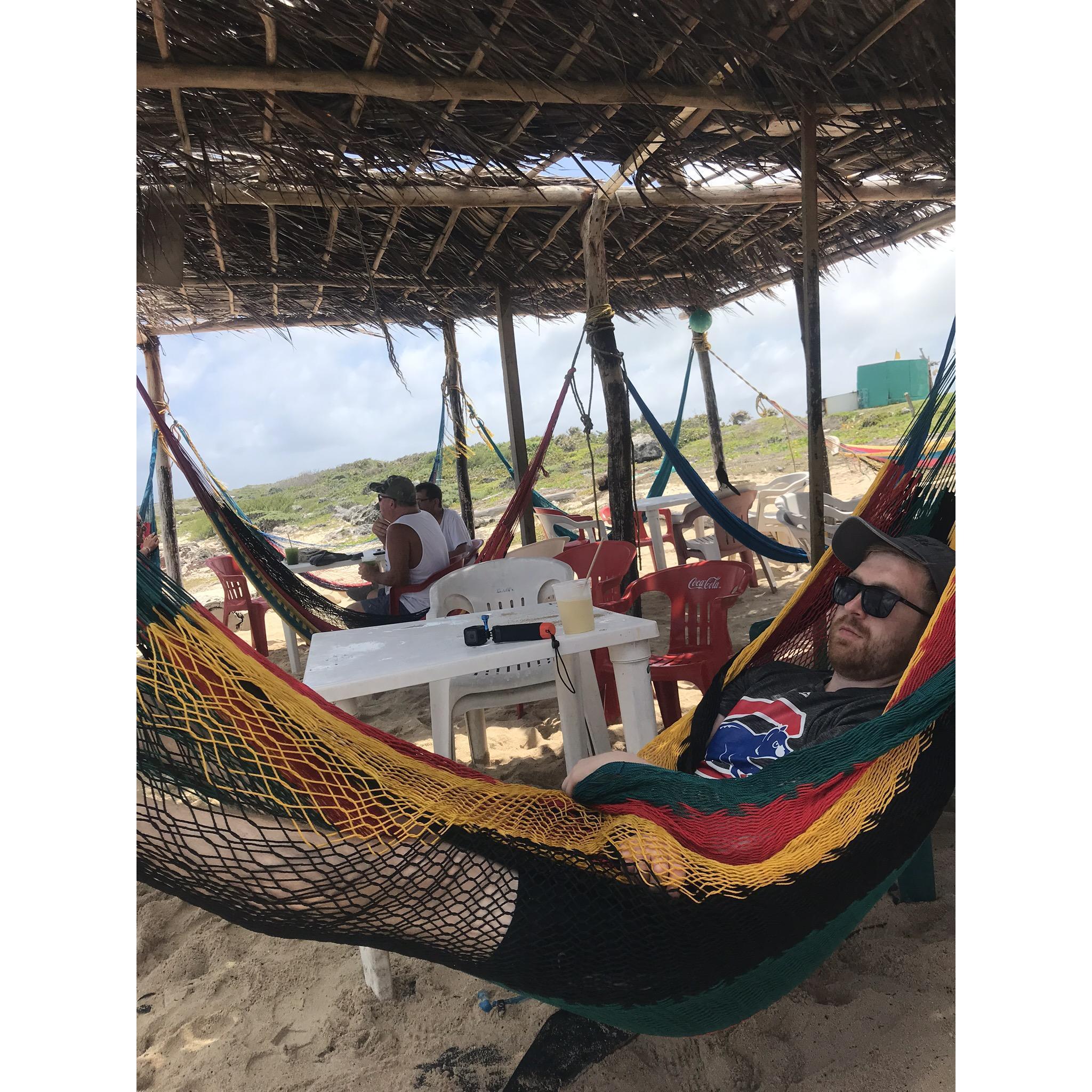 Beachfront hammock bar on Cozumel