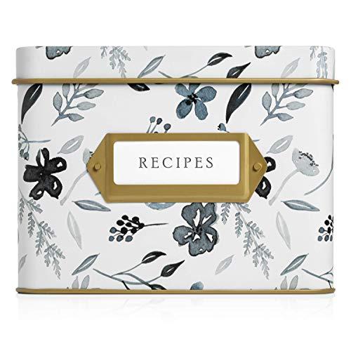 Jot & Mark Decorative Tin for Recipe Cards | Holds Hundreds of 4x6 Cards (Indigo Floral)