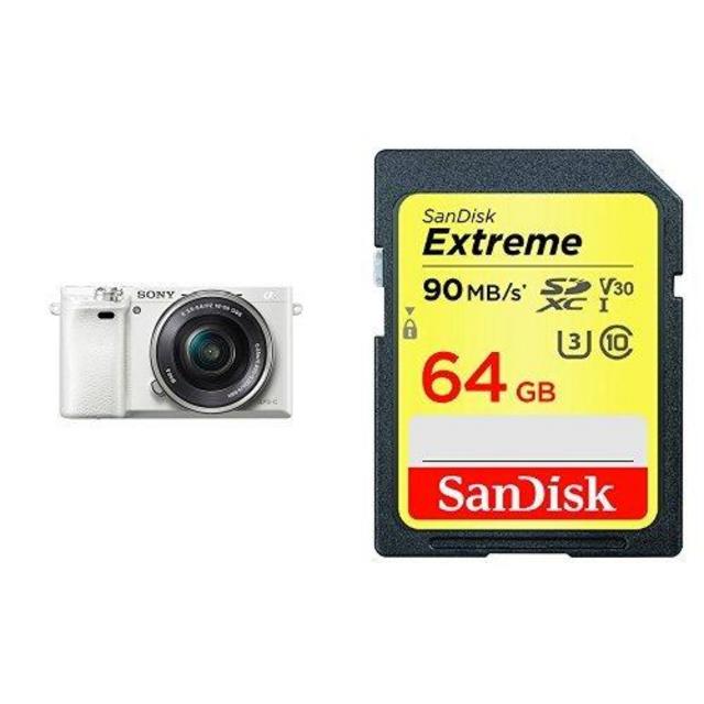 Sony Alpha a6000 Mirrorless Digital Camera with 16-50 mm Lens, 24 MP (White) and SanDisk Extreme 64GB SDXC UHS-I Card