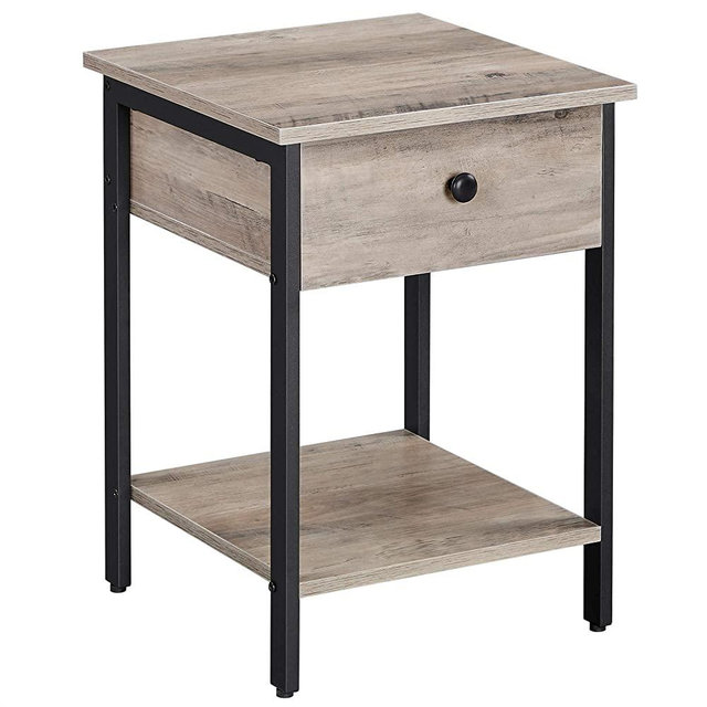 VASAGLE Nightstand, End Table, Side Table with Drawer and Shelf, Bedroom, Easy Assembly, Steel, Industrial Design, Greige and Black ULET055B02
