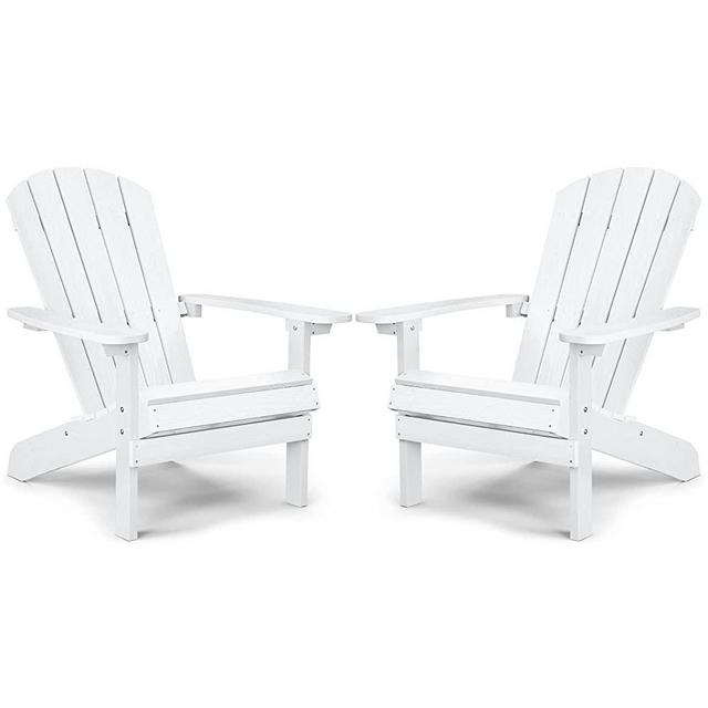 Adirondack Chairs Set of 2 Plastic Weather Resistant, Outdoor Chairs 5 Steps Easy Installation, Like Real Wood, Widely Used in Outdoor, Patio, Lawn, Fire Pit, Deck, Outside, Garden Chairs (White)