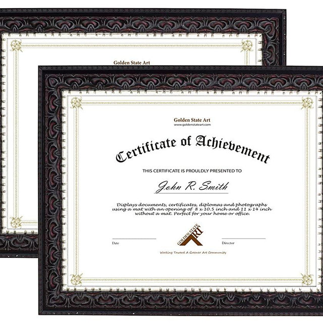 Golden State Art, 8.5x11 Document Frame - Ornate Design Silver and Burgundy Accents - Easel Stand, D-Ring Hangers, Real Glass - Great for Diplomas, Certificates (2 Pack)