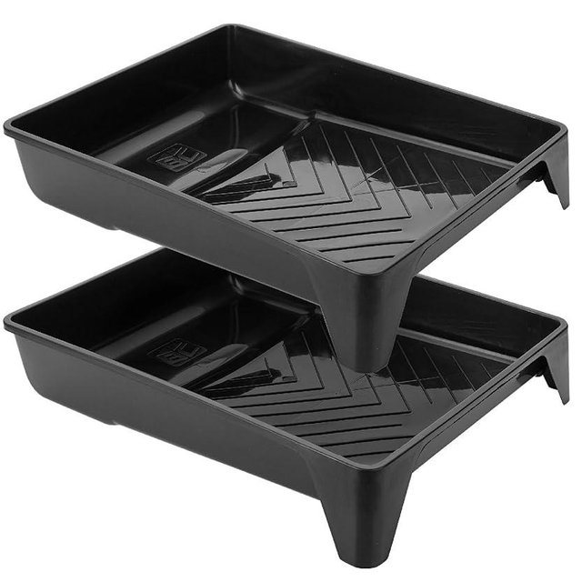 Bates- 9 Inch Paint Tray, 2 Pack, Black Plastic Paint Roller Tray 9 Inch, Deep Capacity, Textured Ridge