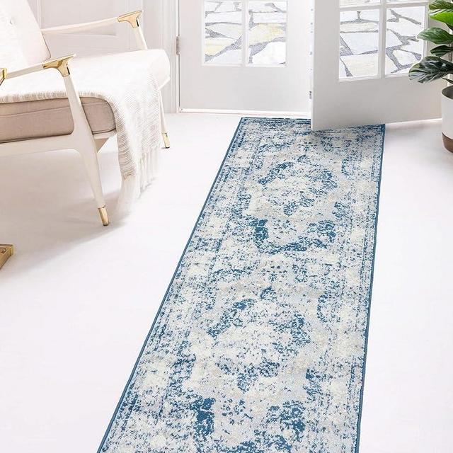 Rugs.com Monte Carlo Collection Rug – 2' x 6' 7 Runner Blue Medium Rug Perfect for Living Rooms, Large Dining Rooms, Open Floorplans