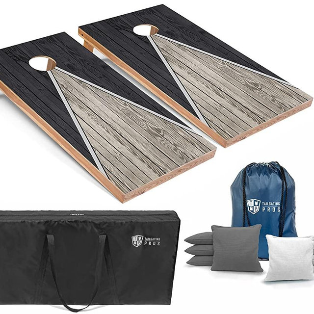 Tailgating Pros Pyramid Cornhole Board Set w/Bean Bags and Carrying Case - 4'x2' Regulation Corn Hole Toss Game - Optional LED Lights