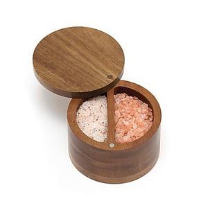 Lipper Acacia Divided Salt Box with Swivel Cover