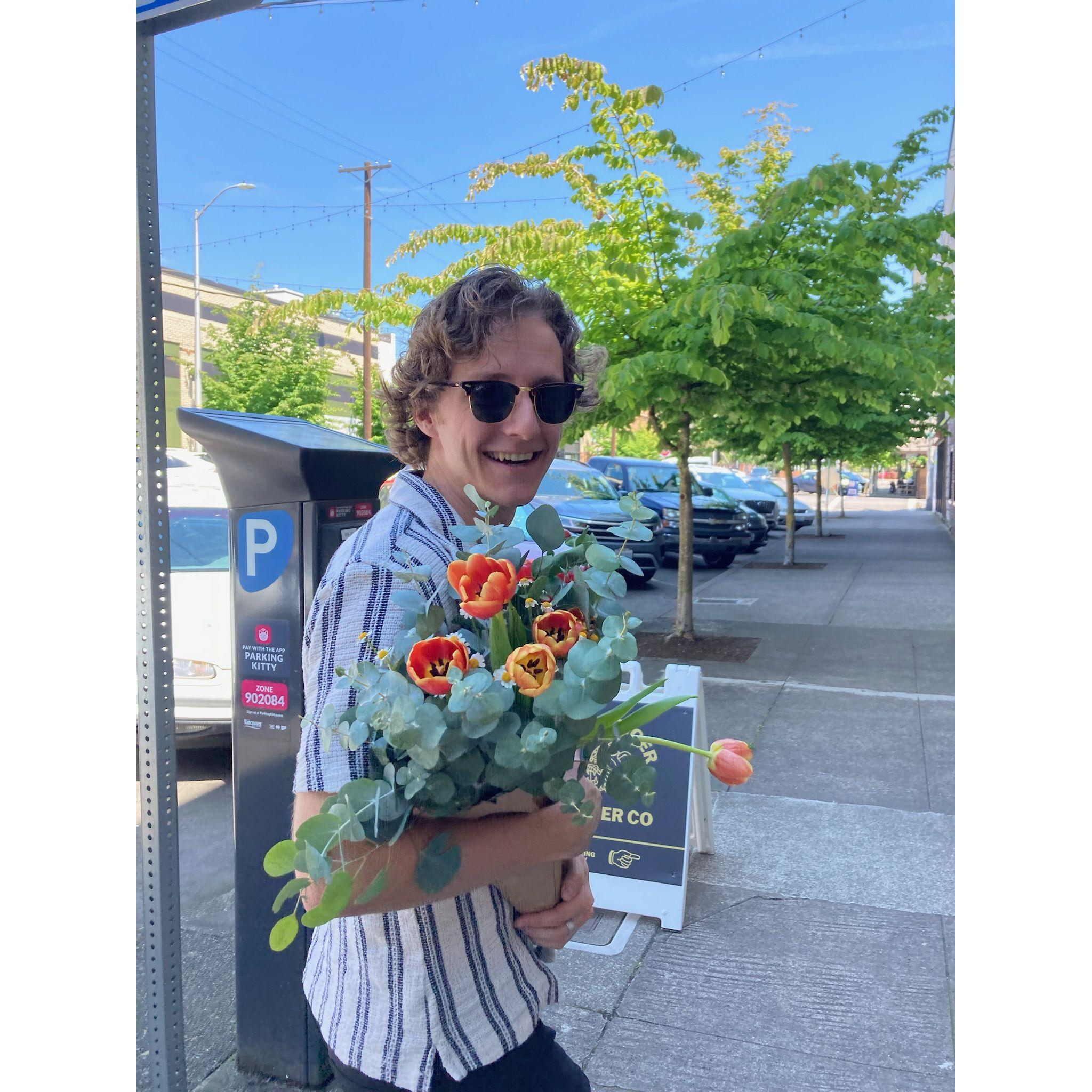 Jenna got Scott flowers, and he's adorable