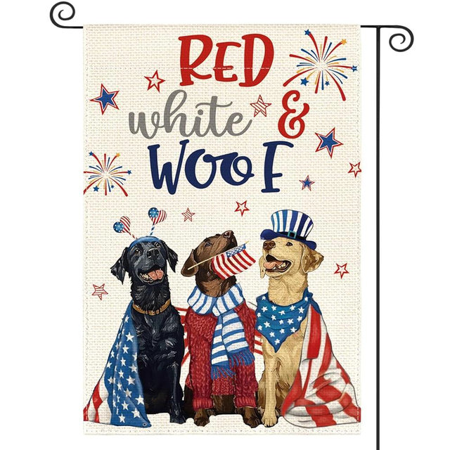 AVOIN colorlife Patriotic 4th of July Dogs Garden Flag 12x18 Inch Double Sided, Memorial Day Independence Day American Stars and Stripes Yard Outdoor Decoration