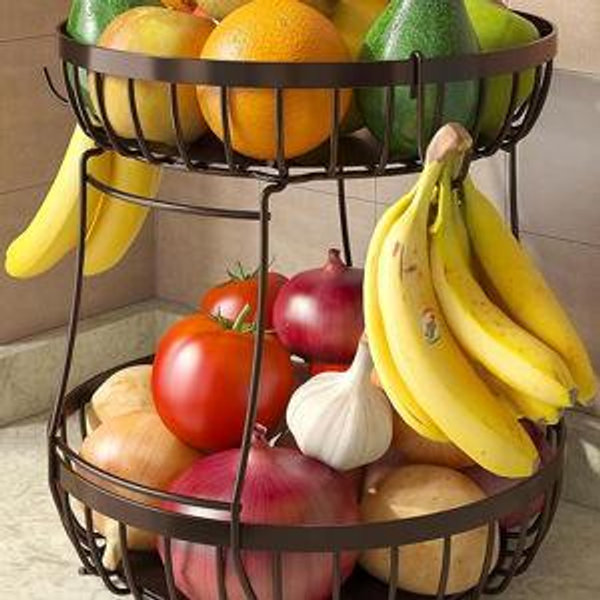 2 Tier Large Fruit Basket for Kitchen Counter