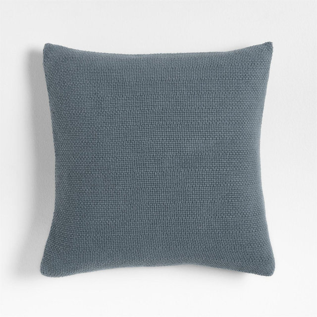 Organic Cotton Basketweave 20"x20" Blue Throw Pillow with Feather Insert