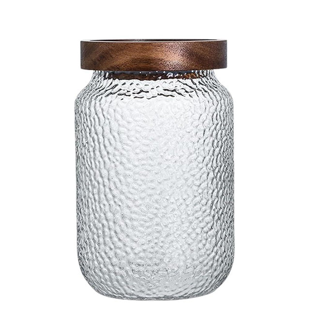 Viovian Glass Storage Jars With Wooden Lids 34 oz Anti-Slip Coffee Sugar Container Decorative Glass Canister Jar for Food Coffee Bean Candy Cookie 1000ml